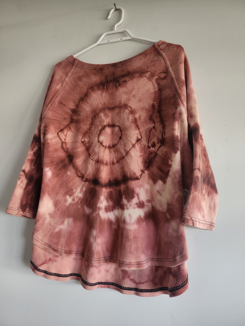 Hand Tie-Dye Dusty Rose Long Sleeve Top Large | Side Slits Oversized Tunic